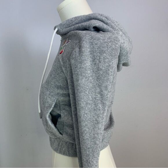 Kirsh Gray Cropped Hoodie Zip Up Sweatshirt Cherry Flower Patch Size 1 Juniors - Picture 5 of 10